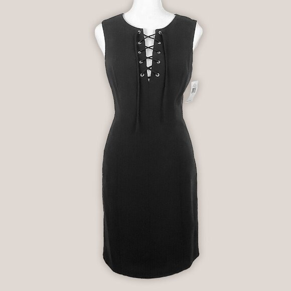1. State Lace Up Black Dress | Bodycon Pencil Dress 8155947 - Picture 2 of 7